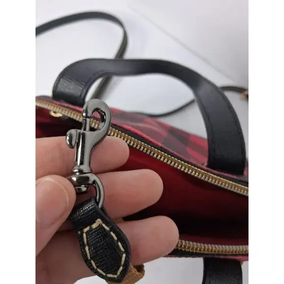 Dooney & Bourke Buffalo Plaid Small Satchel Red Black Crossbody Bag Leather Trim - Picture 6 of 16